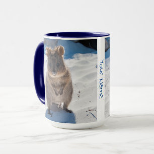 Personalized cute and happy quokka on the beach mug