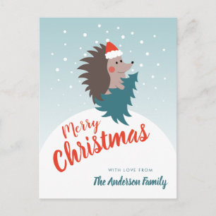 Personalized Cute and Modern Hedgehog Christmas Postcard