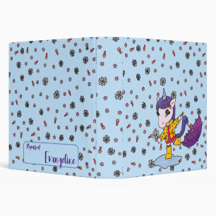 Personalized Cute and Simple Blue Floral Unicorn Binder