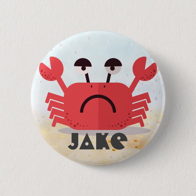 Personalized Cute and Simple Crabby Crab 2 Inch Round Button (Front)