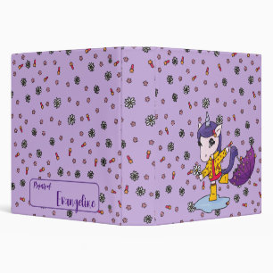 Personalized Cute and Simple Purple Floral Unicorn Binder