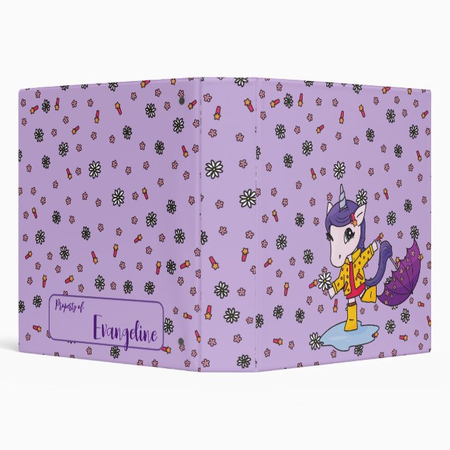 Personalized Cute and Simple Purple Floral Unicorn Binder (Background)