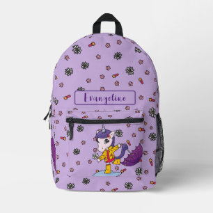 Personalized Cute and Simple Purple Floral Unicorn Printed Backpack