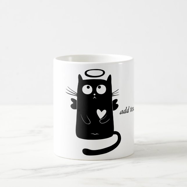 Personalized Cute Angel Black Cat Coffee Mug (Center)