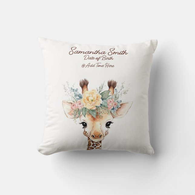Personalized Cute Animal Baby Giraffe Throw Pillow (Front)