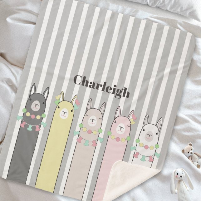 Personalized Cute Animal Colourful Llamas Kids Sherpa Blanket (Creator Uploaded)