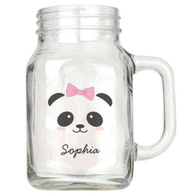 personalized cute animal panda girly mason jar (Front)