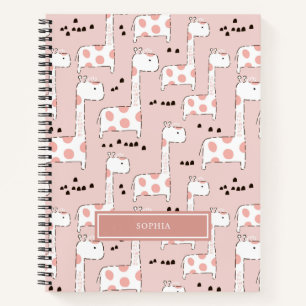 Personalized Cute Animal Pink Giraffe Pattern Notebook