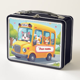 Personalized Cute Animal School Bus Design Metal Lunch Box