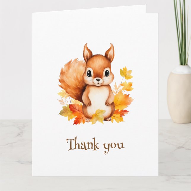 Personalized Cute Animal Squirrel Autumn Leaves  Thank You Card (Front)