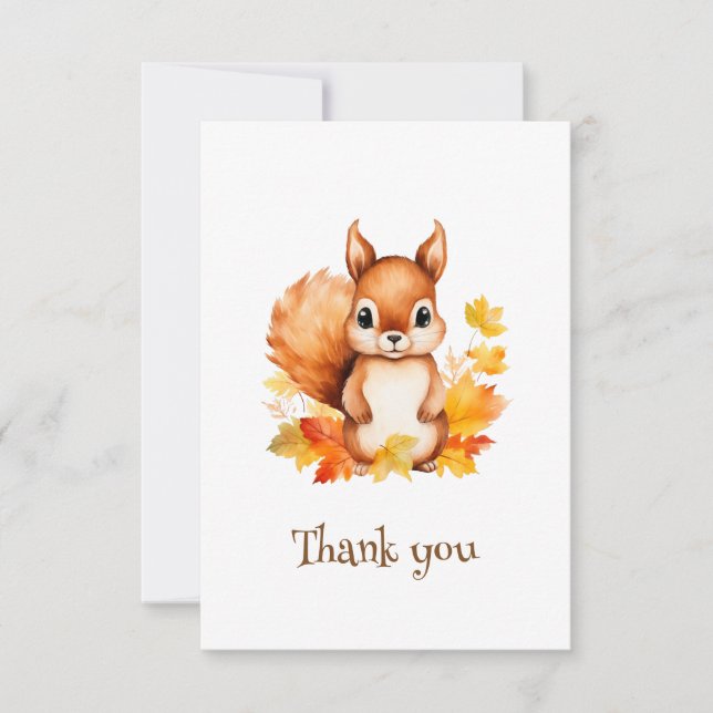 Personalized Cute Animal Squirrel Autumn Leaves  Thank You Card (Front)