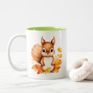 Personalized Cute Animal Squirrel Autumn Leaves  Two-Tone Coffee Mug