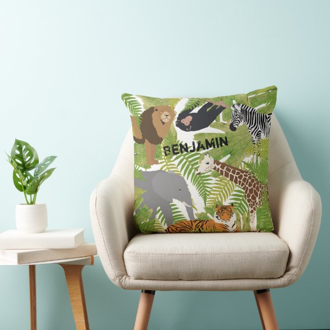 Personalized Cute Animals Safari Boy | Girl Throw Pillow (Chair)