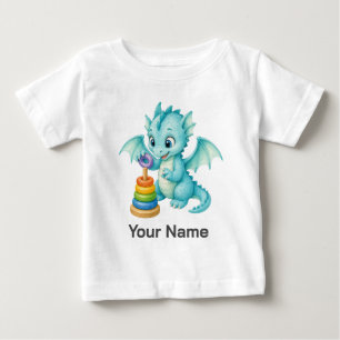 Personalized Cute Aqua Dragon Ring Toss Baby T-Shirt
