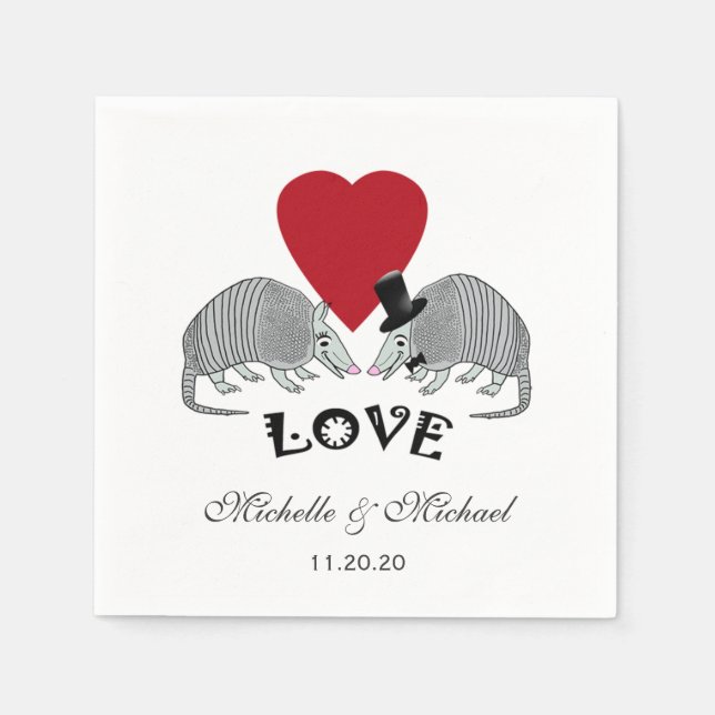 Personalized Cute Armadillos in Love Napkin (Front)