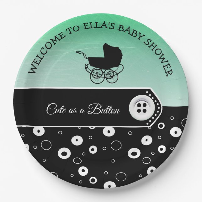 Personalized Cute as a Button Baby Shower Paper Plate (Front)