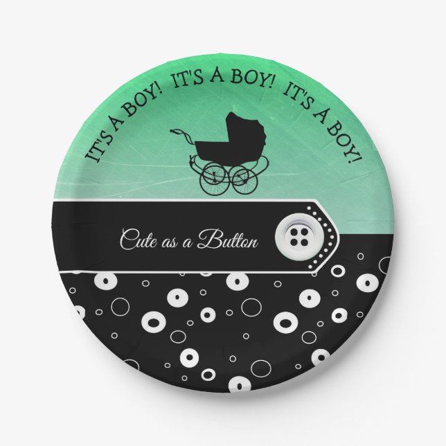 Personalized Cute as a Button Baby Shower Paper Plate (Front)