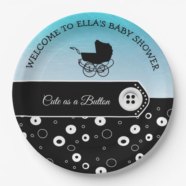 Personalized Cute as a Button Baby Shower Paper Plate (Front)