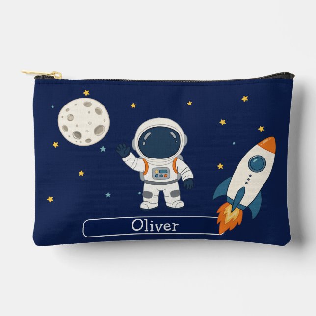 Personalized Cute Astronaut Moon Space Kids Accessory Pouch (Front)