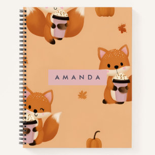 Personalized Cute Autumn Fox with Coffee Pattern  Notebook