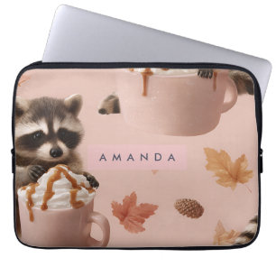 Personalized Cute Autumn Raccoon Pattern Laptop Sleeve
