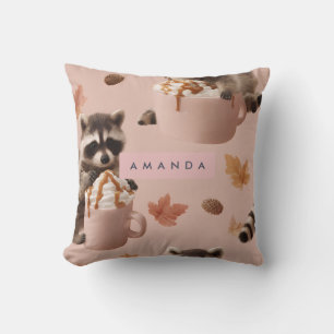 Personalized Cute Autumn Raccoon Pattern Throw Pillow