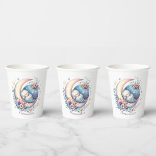 Personalized Cute Baby Bird Sleeping on Moon Paper Cups