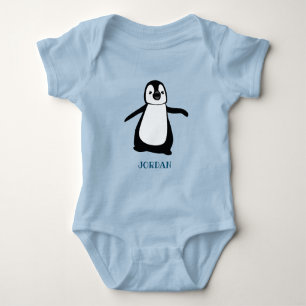 Personalized cute Baby blue penguin illustration Bodysuit