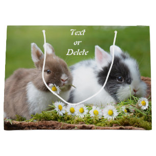Personalized Cute Baby Bunny Rabbits with Flowers Large Gift Bag