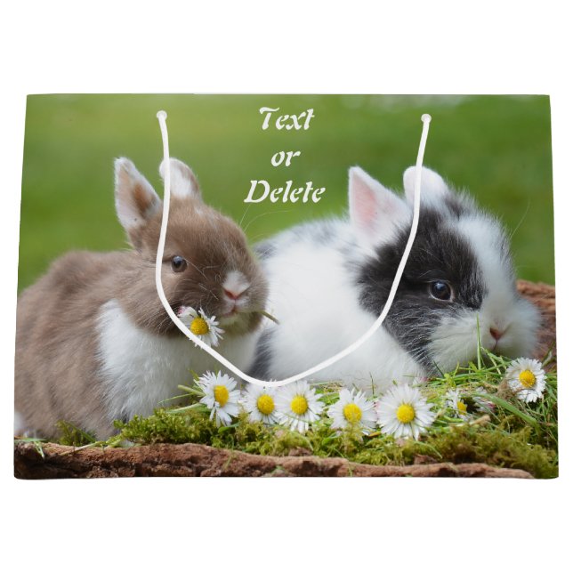 Personalized Cute Baby Bunny Rabbits with Flowers Large Gift Bag (Front)