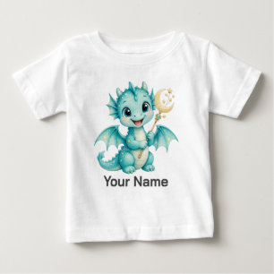 Personalized Cute Baby Dragon with Moon Star Wand T-Shirt