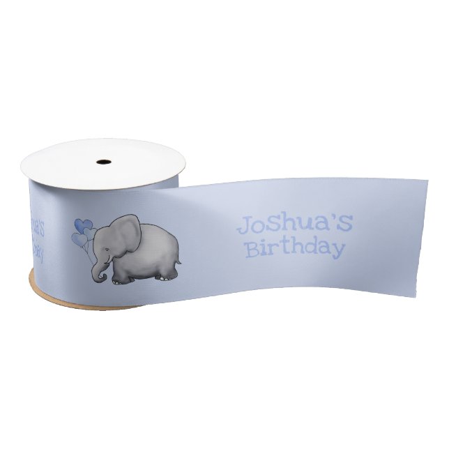 Personalized Cute Baby Elephants Kid Birthday Satin Ribbon (Spool)