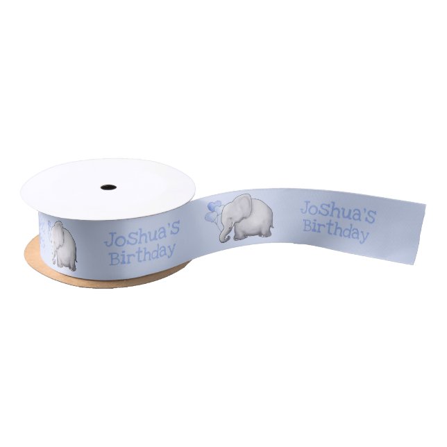 Personalized Cute Baby Elephants Kid Birthday Satin Ribbon (Spool)