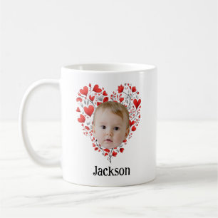 Personalized Cute Baby Face With Heart Pattern Coffee Mug