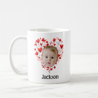Personalized Cute Baby Face With Heart Pattern Coffee Mug