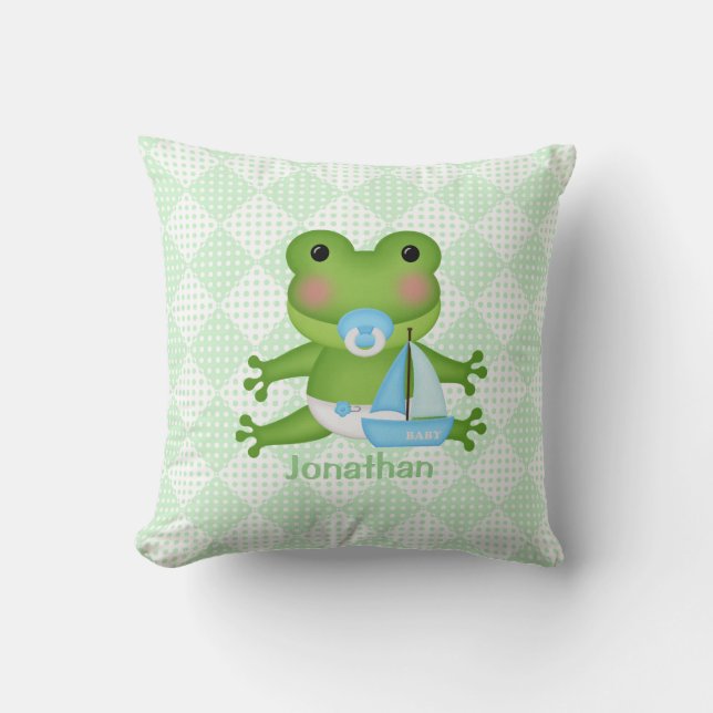 Personalized Cute Baby Frog Throw Pillow (Front)