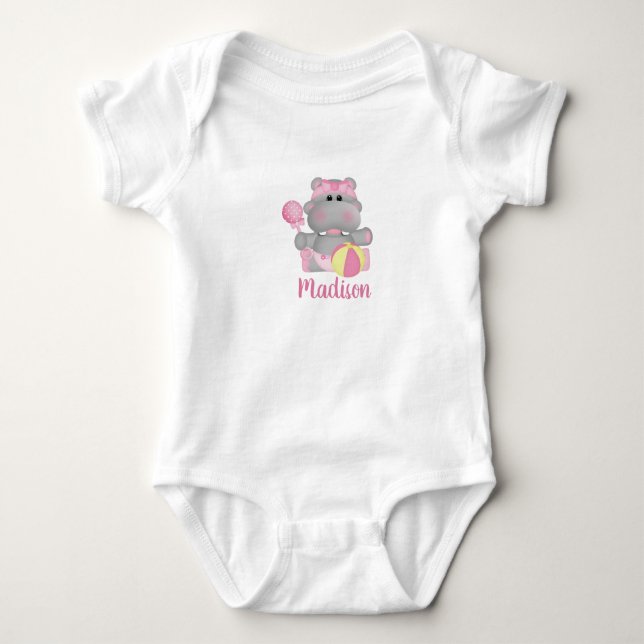 Personalized Cute Baby Hippo   Bodysuit (Front)