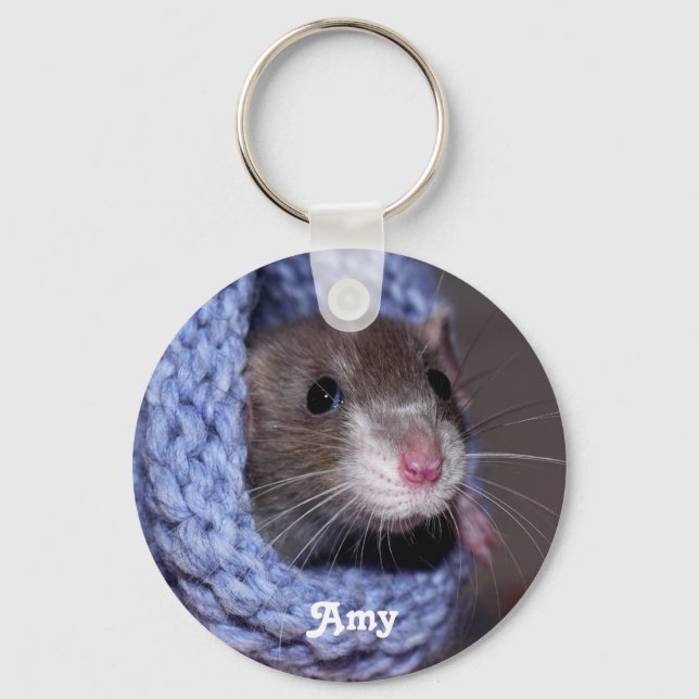 Personalized Cute Baby Pet Rat Keychain (Front)