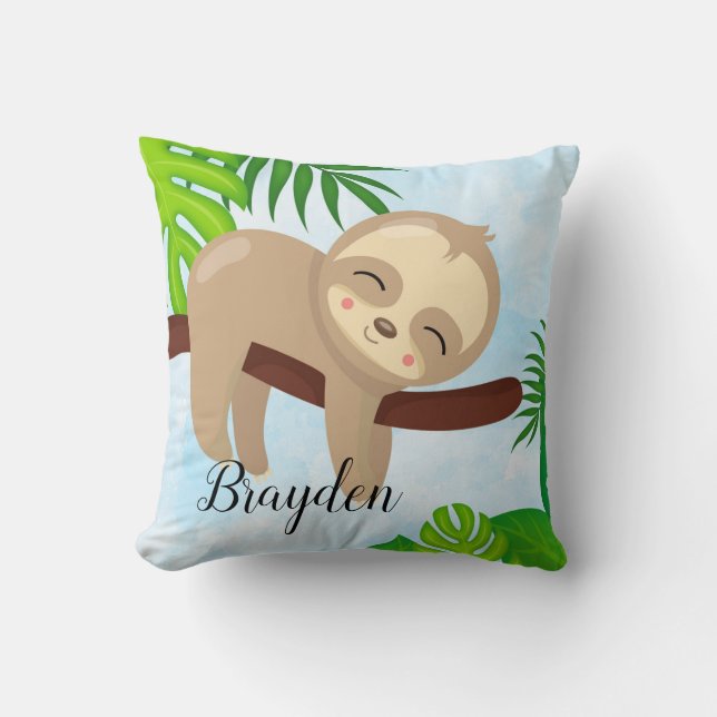 Personalized Cute Baby Sloth Pillow #3 (Front)
