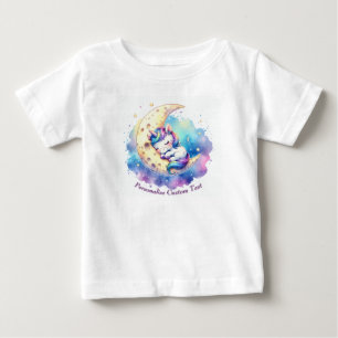 Personalized Cute Baby Unicorn Sleeping on Moon T-Shirt