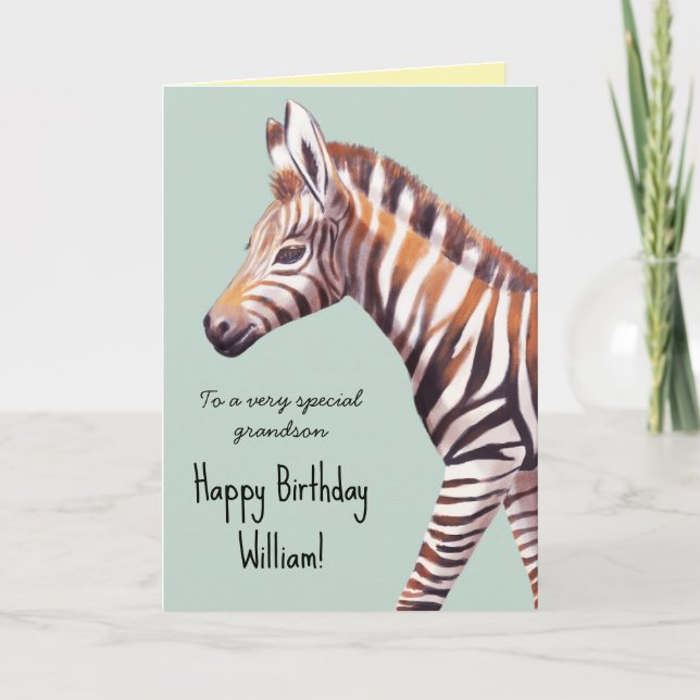 Personalized Cute Baby Zebra Birthday Card (Front)