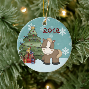 Personalized Cute Baby's 1st Christmas Horse Ceramic Ornament
