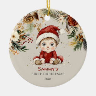 Personalized Cute Baby's First Christmas Ceramic Ornament