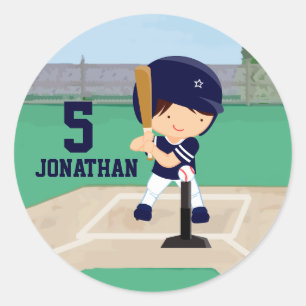 Personalized Cute Baseball cartoon player Classic Round Sticker