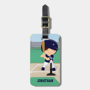 Personalized Cute Baseball Cartoon Player in Blue Luggage Tag