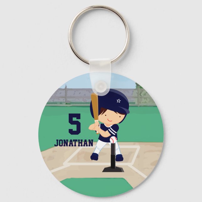 Personalized Cute Baseball cartoon player Keychain (Front)