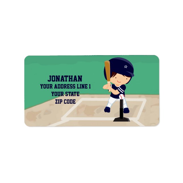 Personalized Cute Baseball cartoon player Label (Front)