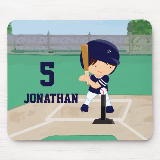Personalized Cute Baseball cartoon player Mouse Pad (Front)