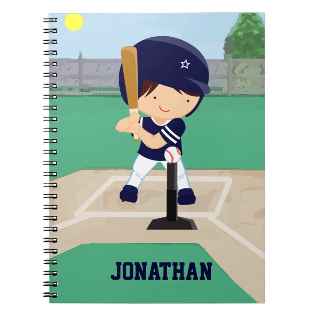 Personalized Cute Baseball cartoon player Notebook (Front)