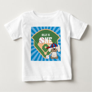 Personalized Cute Baseball Puppy Dog 1st Birthday Baby T-Shirt